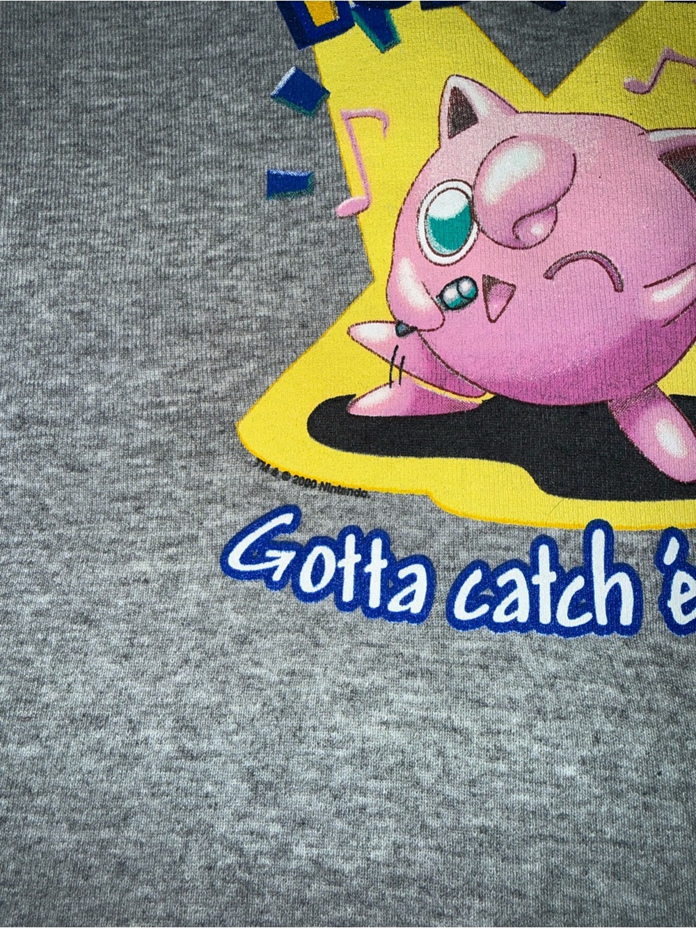 ✨Rare vintage ✨Pokemon Gray & Pink Jigglypuff Short Sleeve Tee - Picture 3 of 5